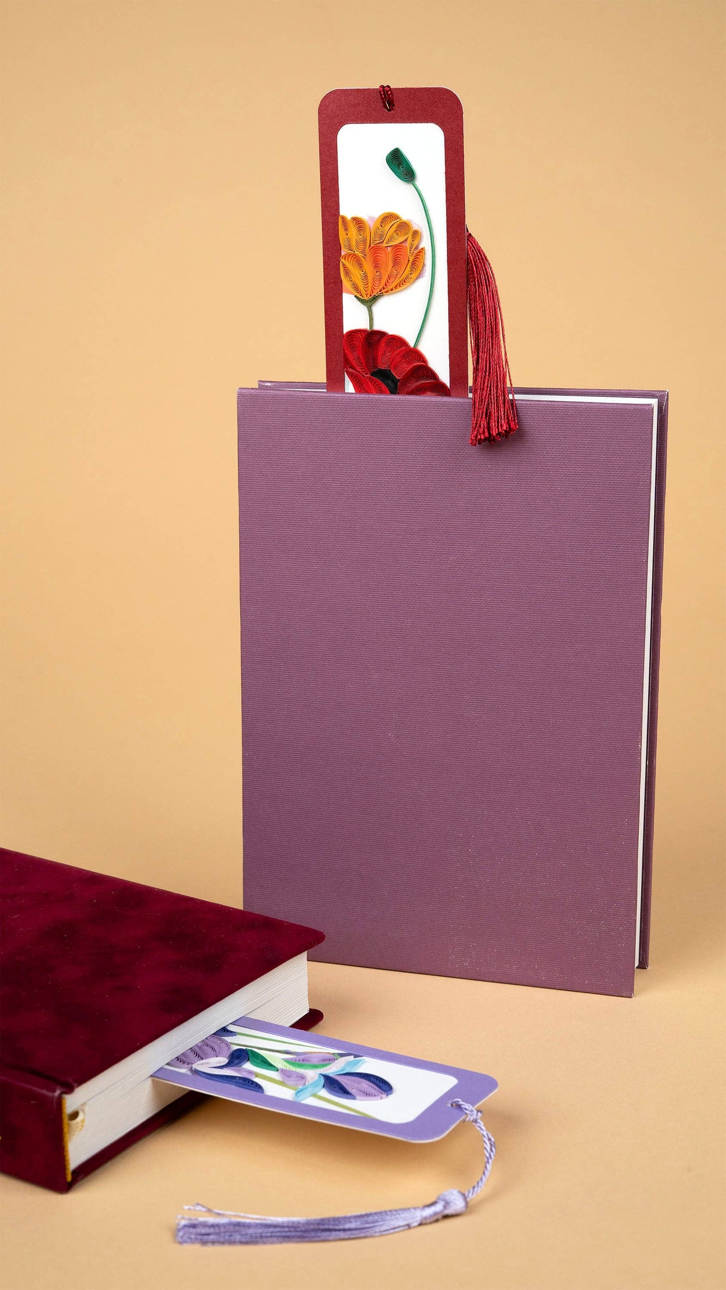 Handmade Quilled Paper Red and Orange Poppies Bookmark