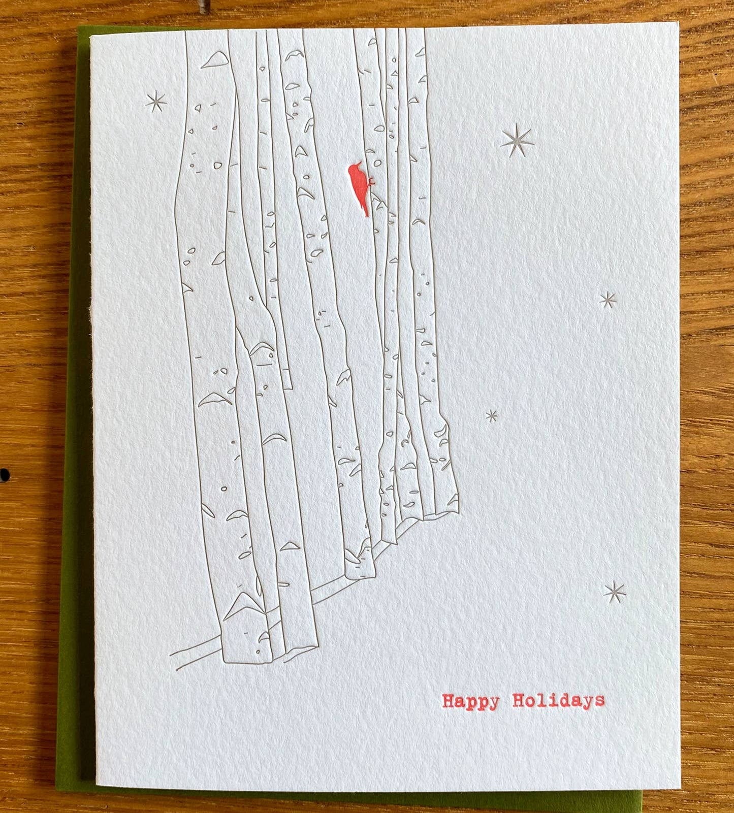 Holiday Letterpress Card Woodpecker and Birches BOXED Set