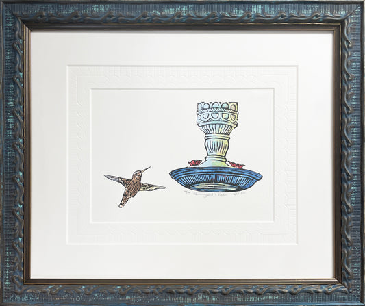 Hummingbird Feeder Original Block Print - Special Edition
