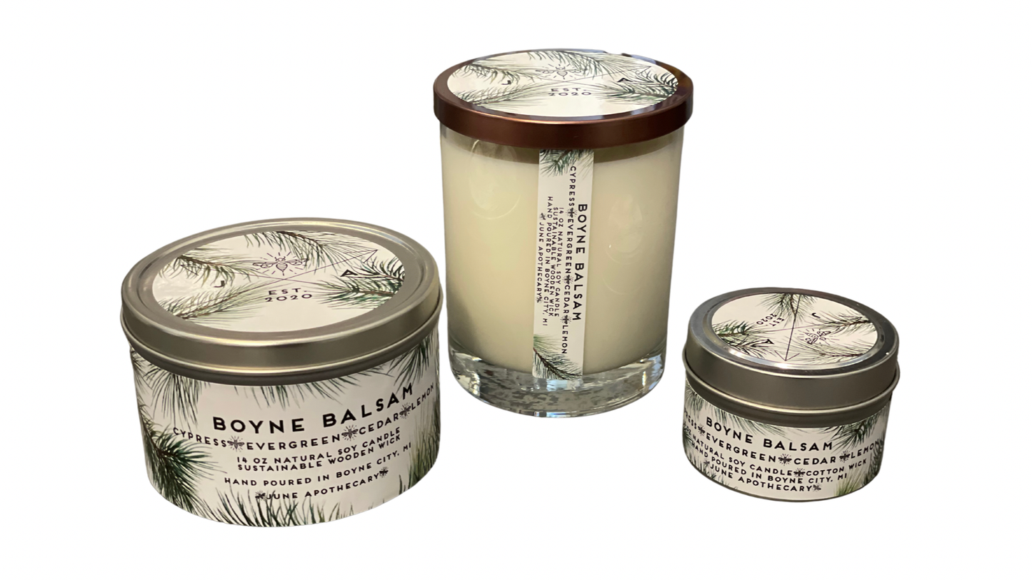 Boyne Balsam Wooden Wick 11 oz Tin Candle