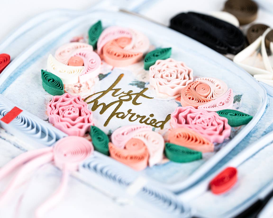 Just Married Car Wedding Quilled Card