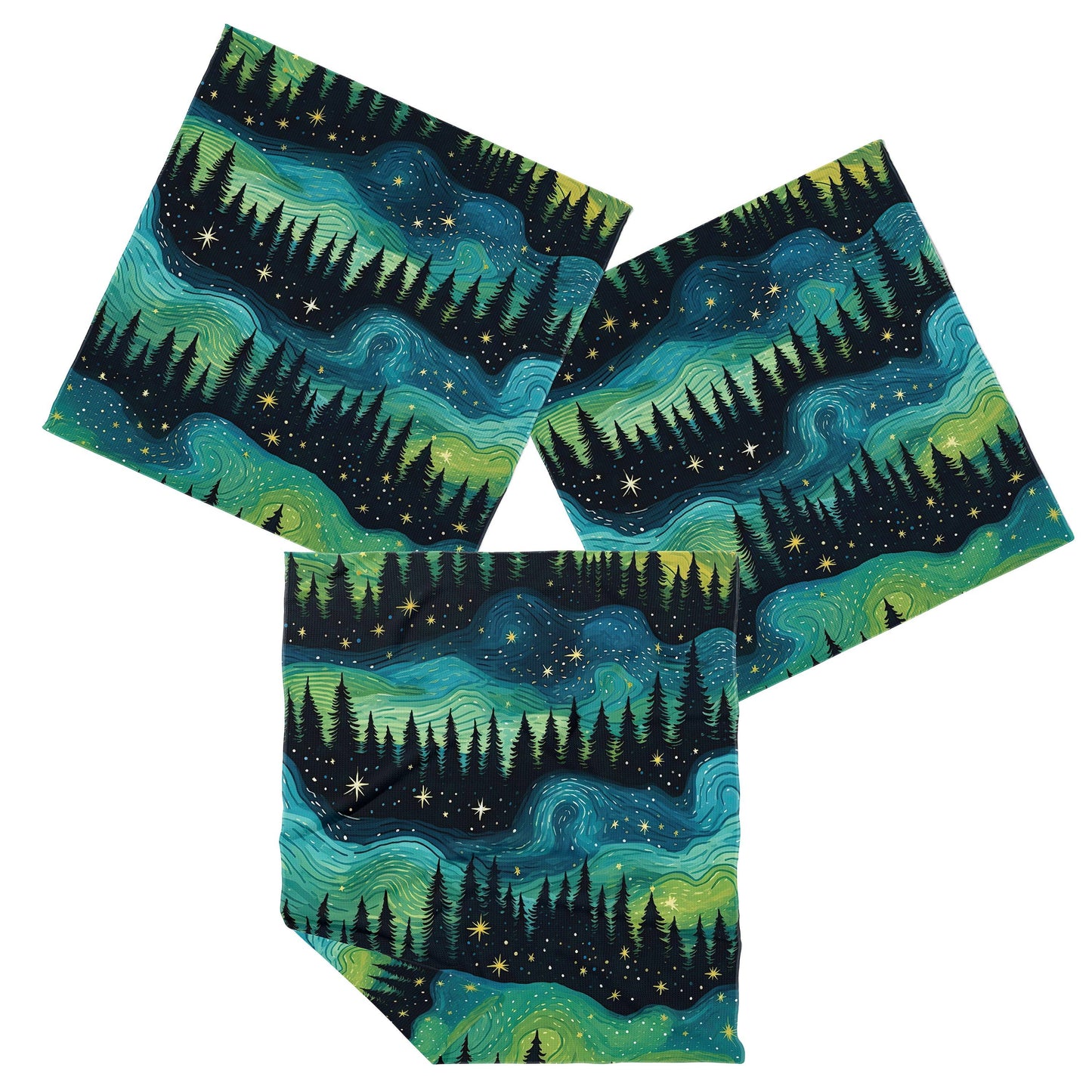 The Northern Lights Set of 3 Double Sided Dish Cloths