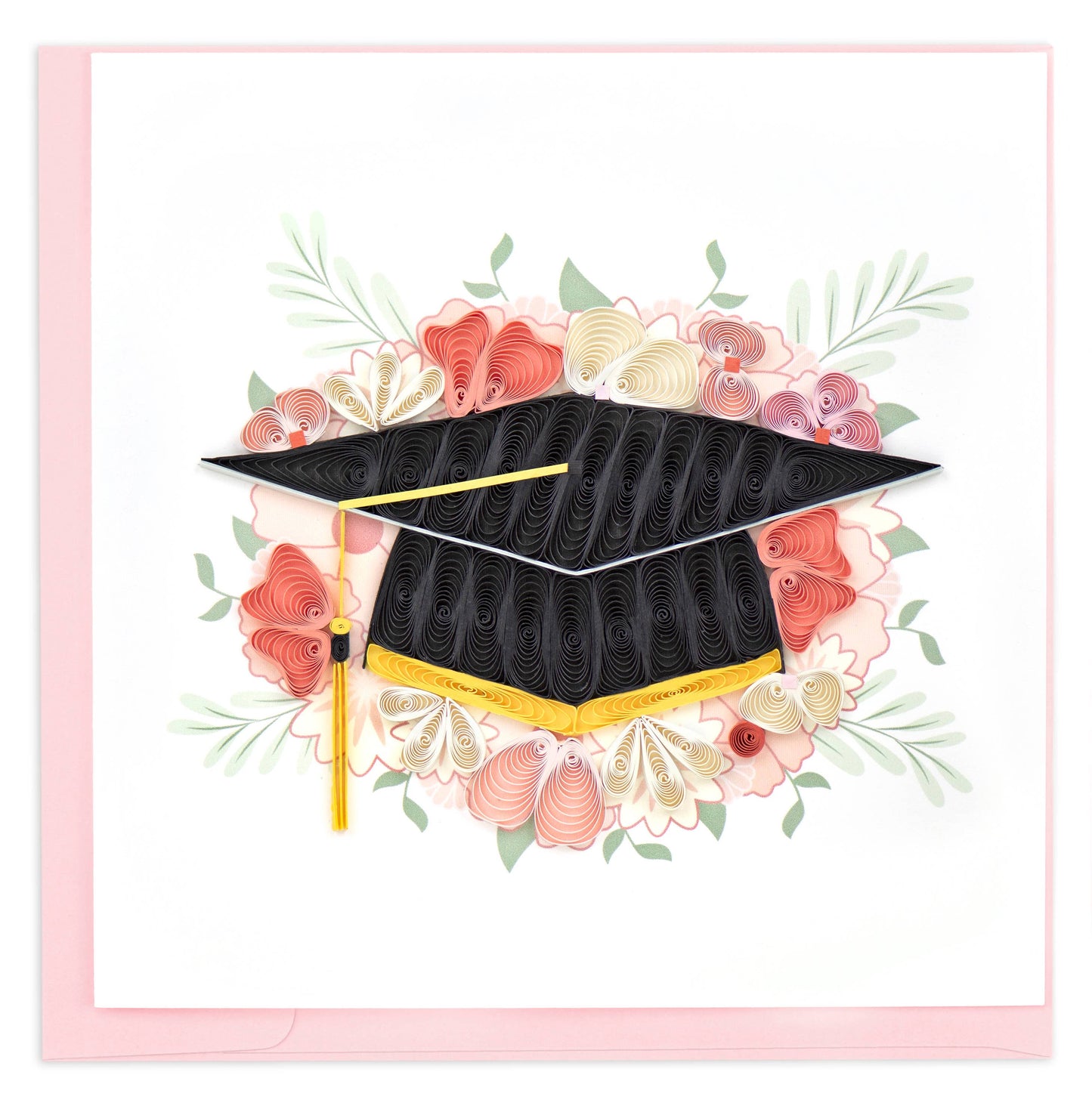 Floral Mortar Board Quilled Graduation Card