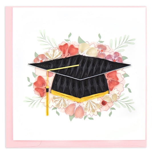 Floral Mortar Board Quilled Graduation Card
