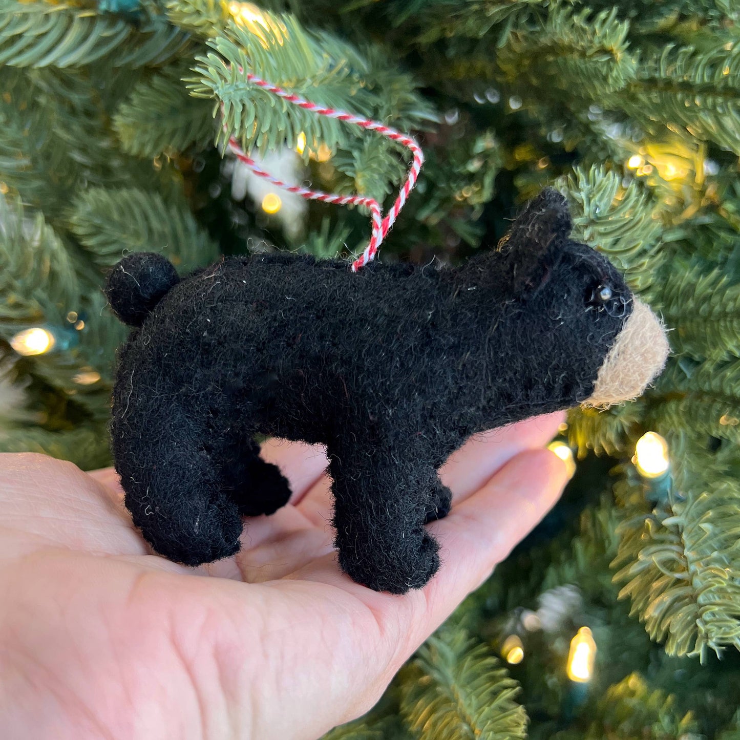 Black Bear Felt Wool Christmas Ornament 