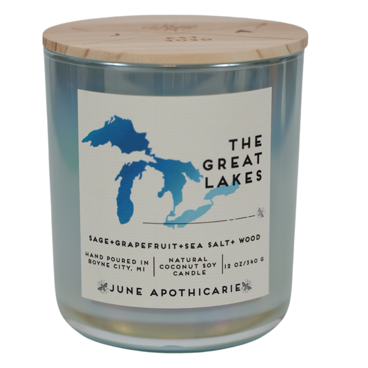 The Great Lakes 12 oz Glass  Wooden Wick Candle