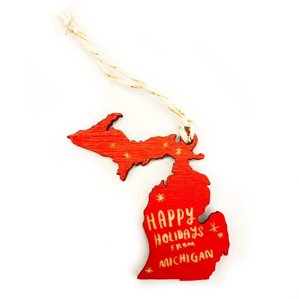 Happy Holidays from Michigan Ornament: Bright Red