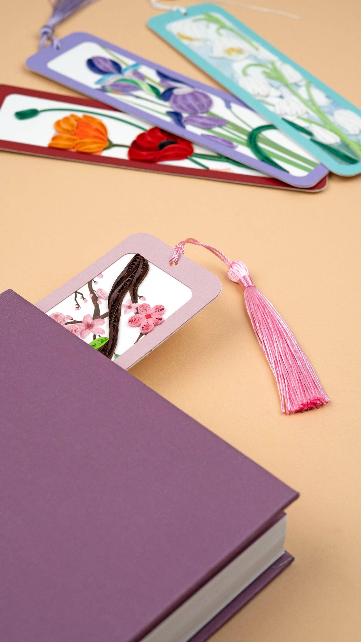 Handmade Quilled Paper Red and Orange Poppies Bookmark