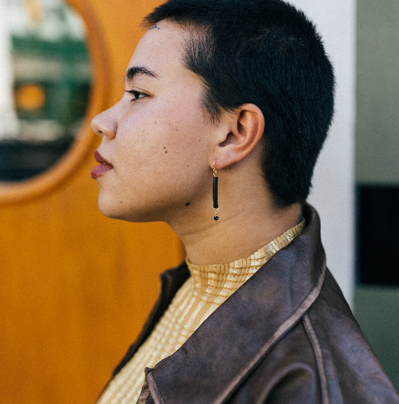 Buoy Up Gold Plated Earrings with Black Glass Bead