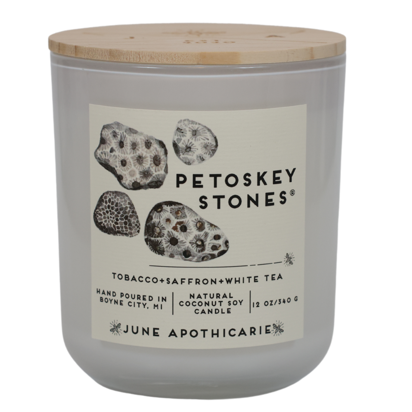 Petoskey Stones® 12 oz Glass Wooden Wick Candle