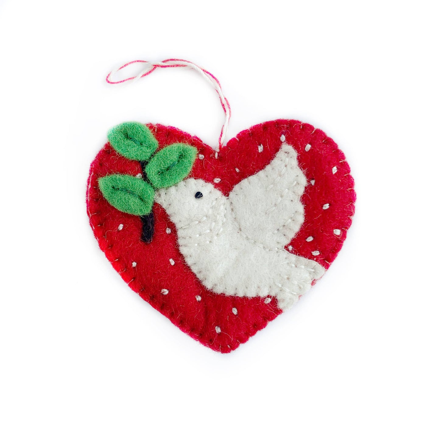 Heart Dove Felt Wool Christmas Ornament