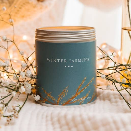 Winter Jasmine Large Soy Candle Tin hand poured in Michigan by Kalamazoo Candle Co.