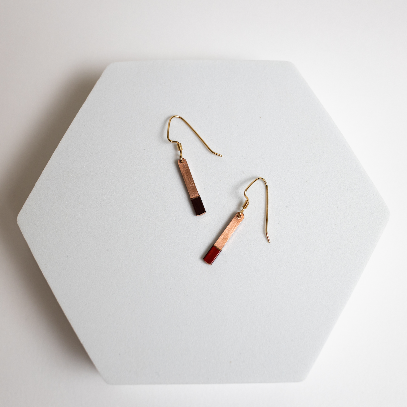 Get Ready copper hairpin earrings by Mend on the Move jewelry. Created from auto parts by abuse survivors in Detroit.