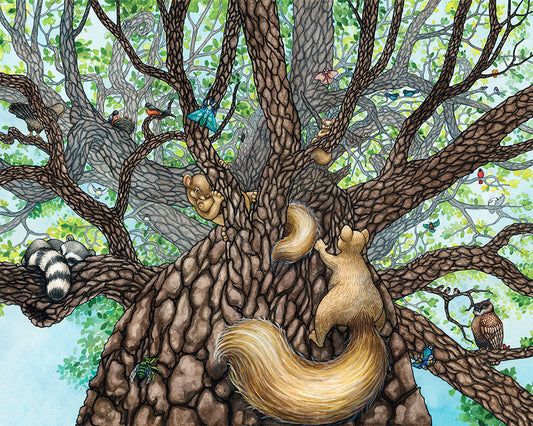 Animal Fortress.  Signed fine art print on archival watercolor paper.   The original watercolor painting by created by Jessica Waterstadt of Farmington, Mich., for the children's picture book, The Acorn & the Oak.