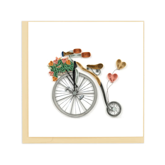 Quilled Antique High-Wheel Bicycle Card