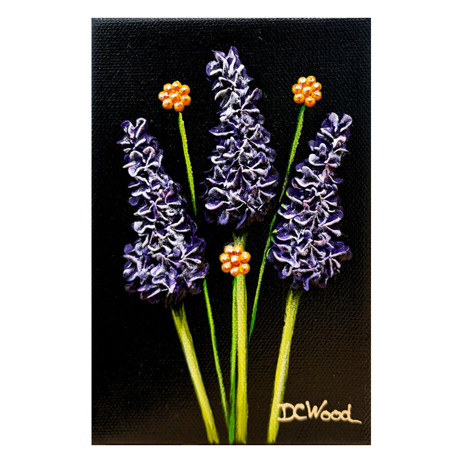 Contemporary floral painting featured in the "Baby Blooms" collection by Michigan artist Denise Cassidy. Original, artist-signed, acrylic and mixed-media on gallery-wrapped canvas painting.