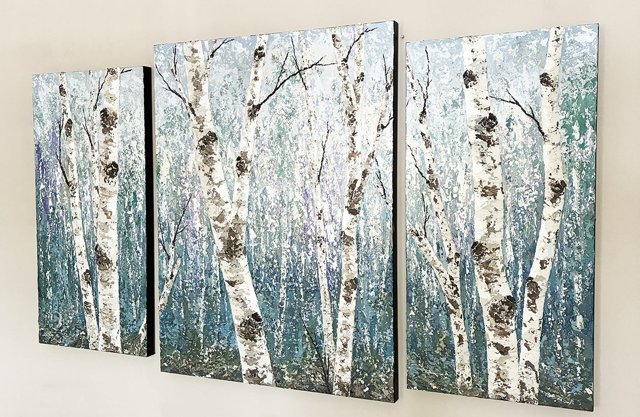 Birch Forest Triptych Acrylic Painting