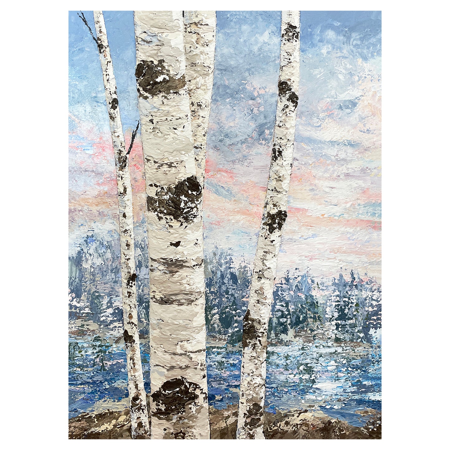 Birch Sunrise Acrylic Painting