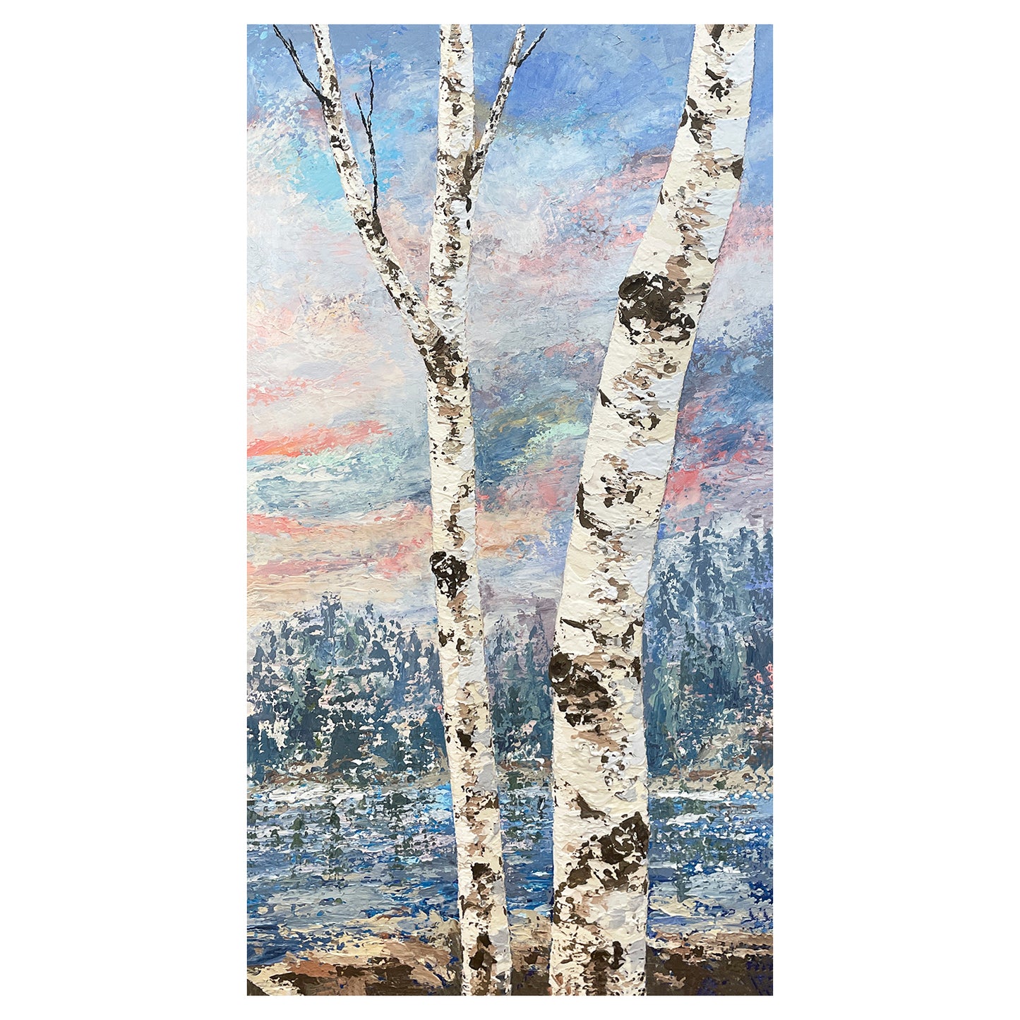 Birch Sunrise Acrylic Painting