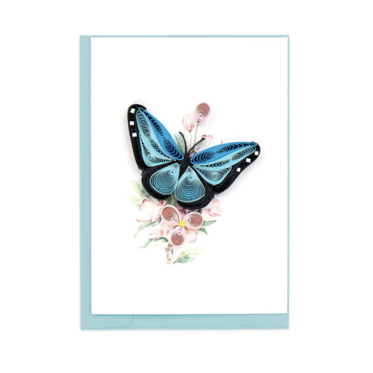 Quilled Blue Butterfly & Pink Flowers Gift Enclosure Mini Card