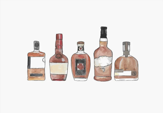 Bourbon Bottles - Fine Art Print by Abigail Leigh Designs