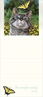 Buttercup Kitten Note Pad. Each magnet list pad has 50 sheets and is printed on a soft recycled writing paper.  The magnet is mounted on the heavy duty stiff backing board. Printed in the USA.