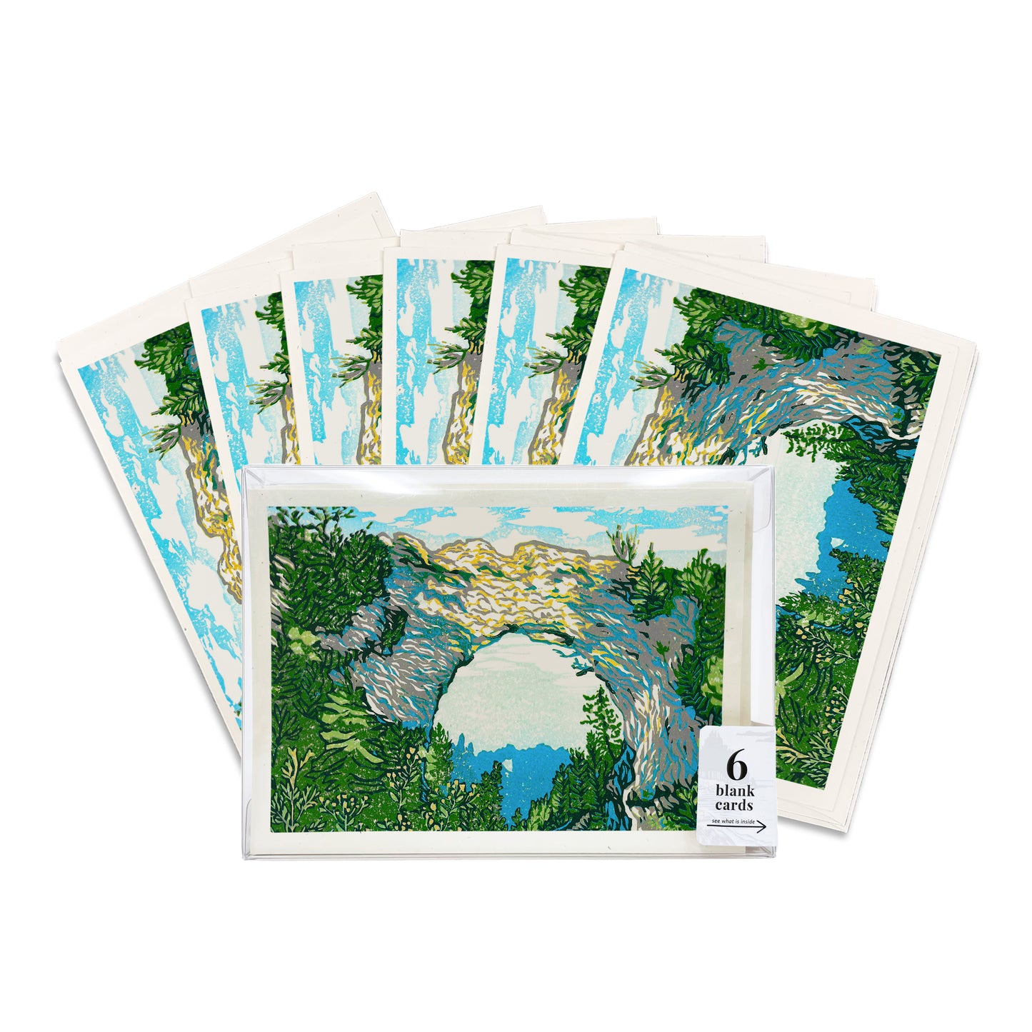 Boxed set of six Arch Rock's Shadow Greeting Cards by Natalia Wohletz of Peninsula Prints, Mackinac Island.