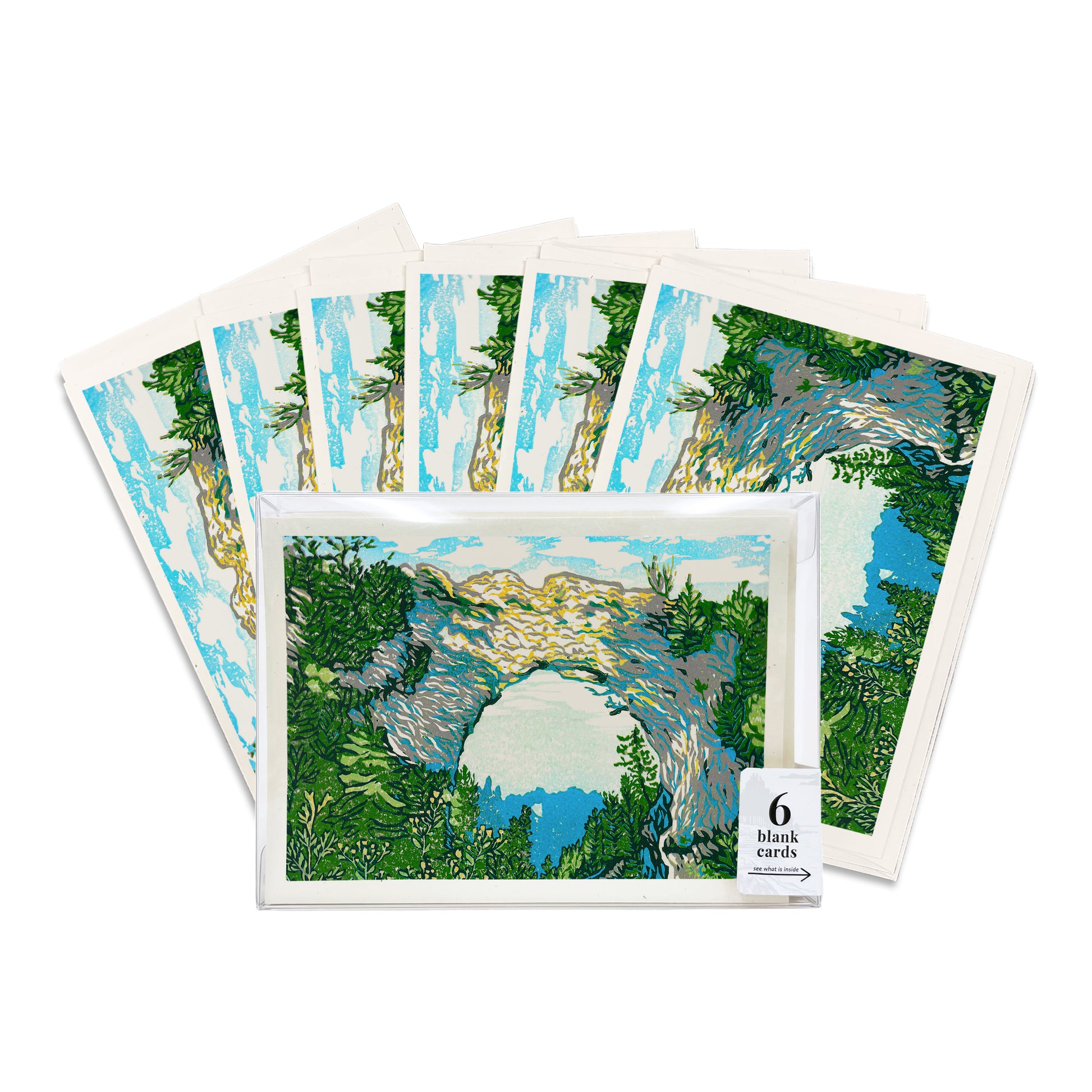 Boxed set of six Arch Rock's Shadow Greeting Cards by Natalia Wohletz of Peninsula Prints, Mackinac Island.