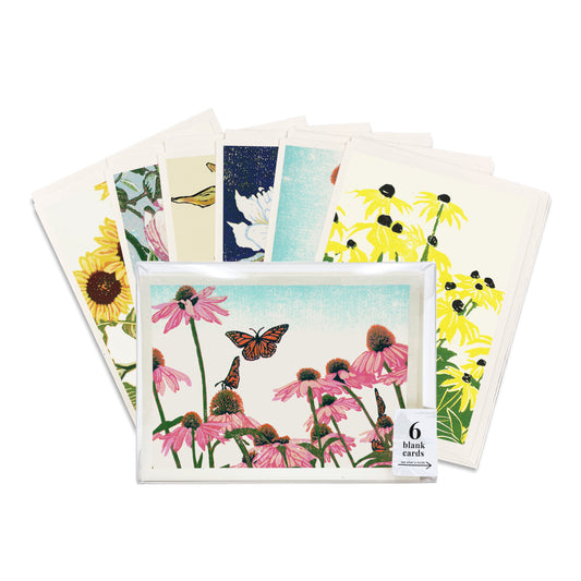 A casually elegant box set of six floral cards featuring flower art by printmaker Natalia Wohletz of Peninsula Prints.