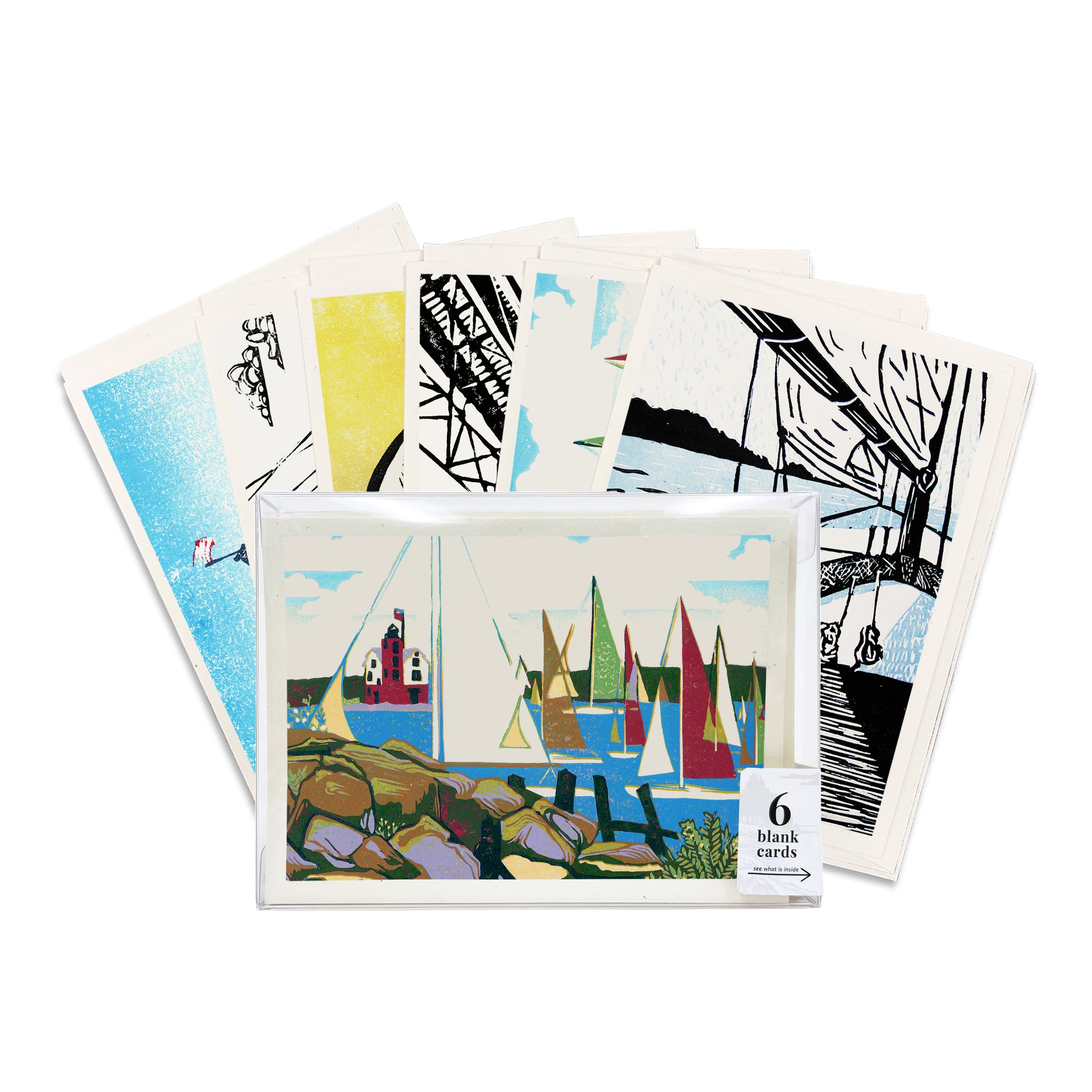 A casually elegant box set of six cards featuring great lakes art by printmaker Natalia Wohletz of Peninsula Prints.