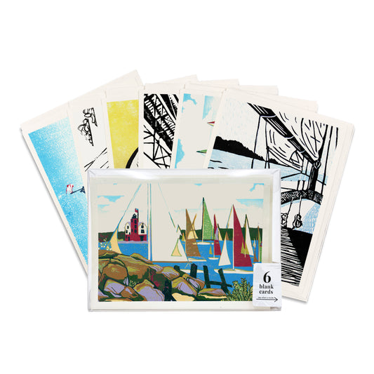 A casually elegant box set of six cards featuring great lakes art by printmaker Natalia Wohletz of Peninsula Prints.