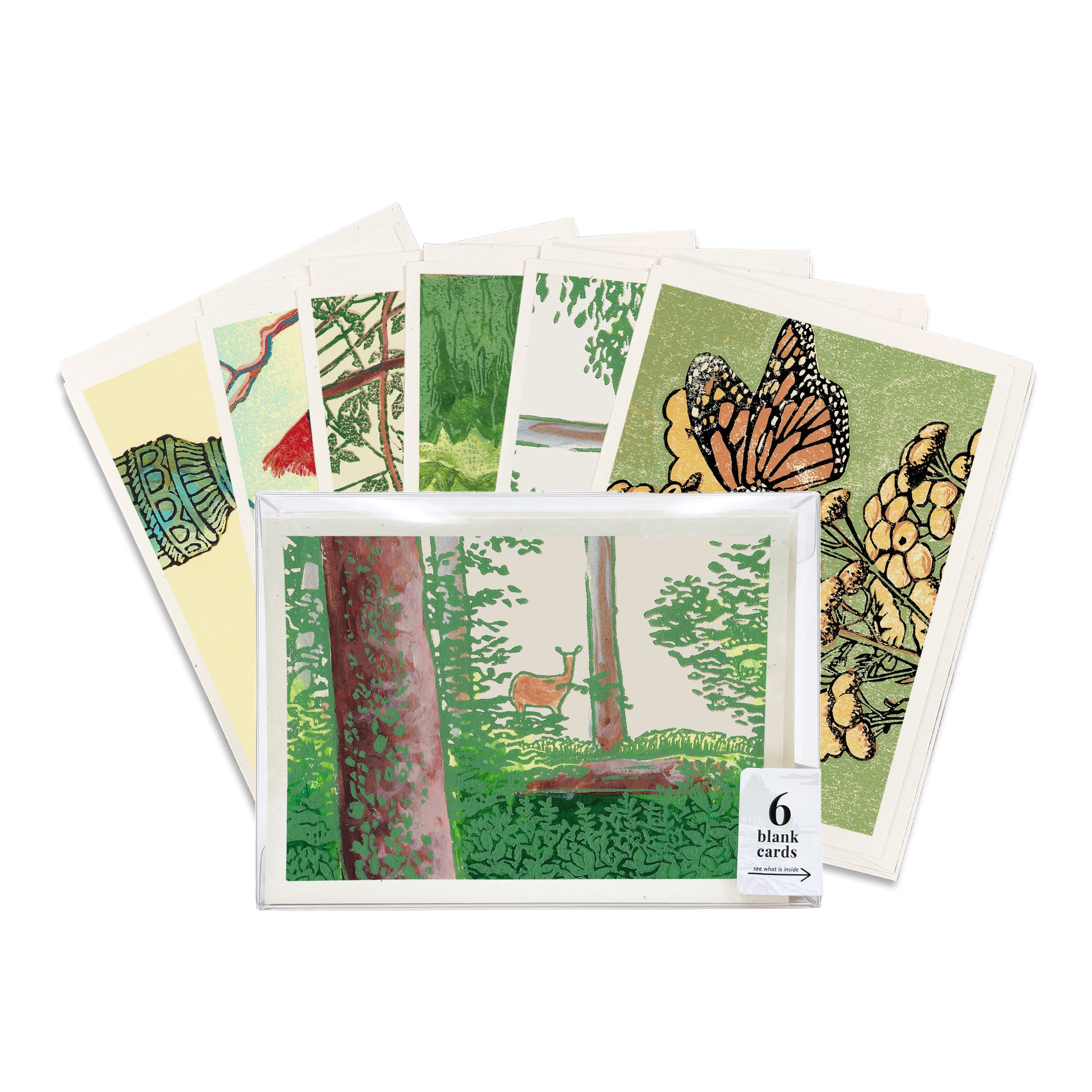 A casually elegant card set featuring digital reproductions of Michigan wildlife block print designs by Natalia Wohletz of Peninsula Prints.