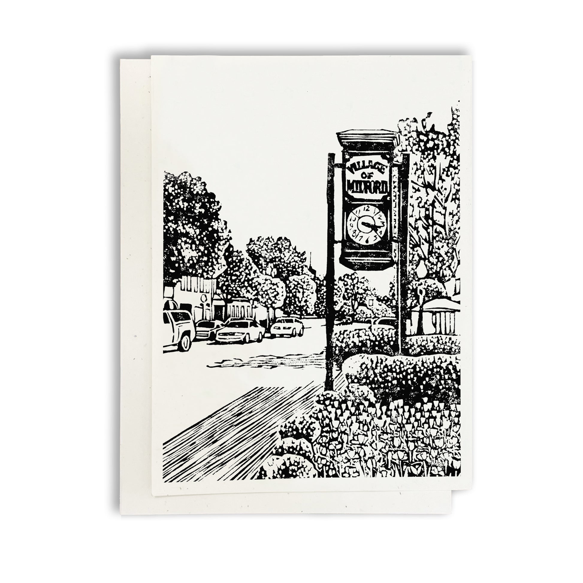 Milford Clock greeting card by Natalia Wohletz of Peninsula Prints.