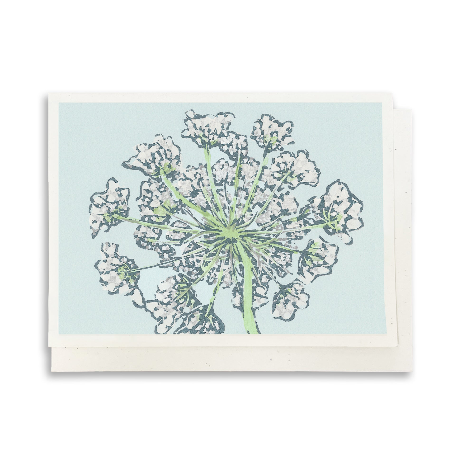 Queen Anne's Lace Blank Greeting Card.  Purple Iris Blank Greeting Card.  A casually elegant card featuring a digital reproduction of Natalia Wohletz’s Peninsula Prints block print design.
