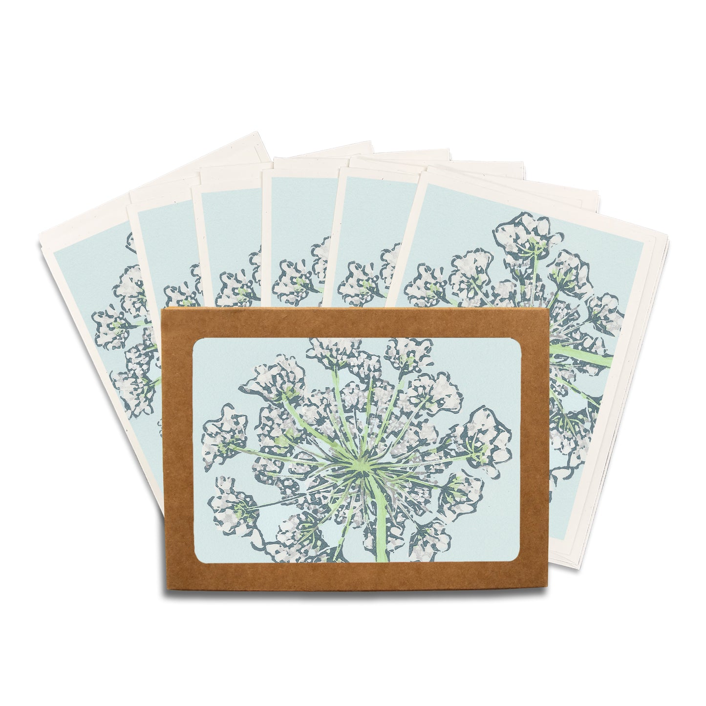 Queen Anne's Lace Blank Greeting Card.  Purple Iris Blank Greeting Card Set of Six.  A casually elegant card featuring a digital reproduction of Natalia Wohletz’s Peninsula Prints block print design.