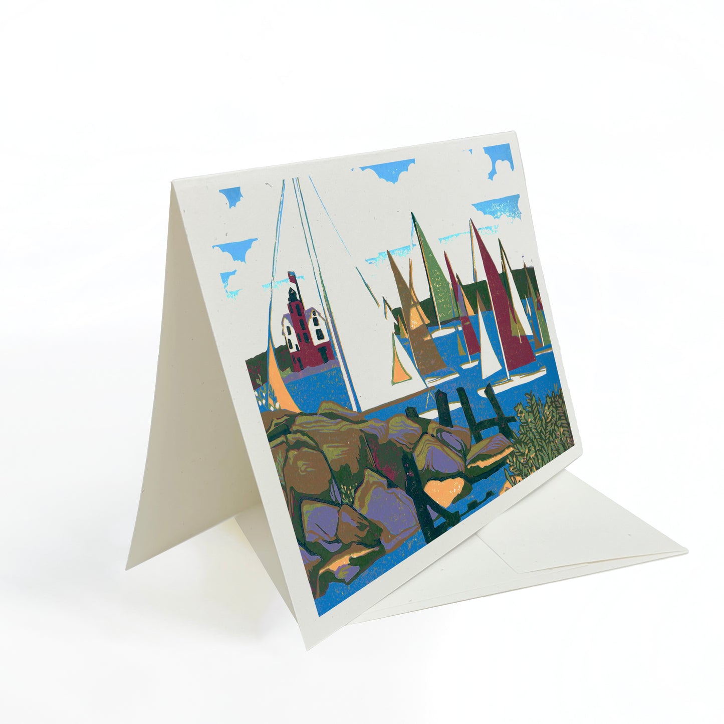 Yacht Race Greeting Card by Natalia Wohletz of Peninsula Prints, Mackinac Island.