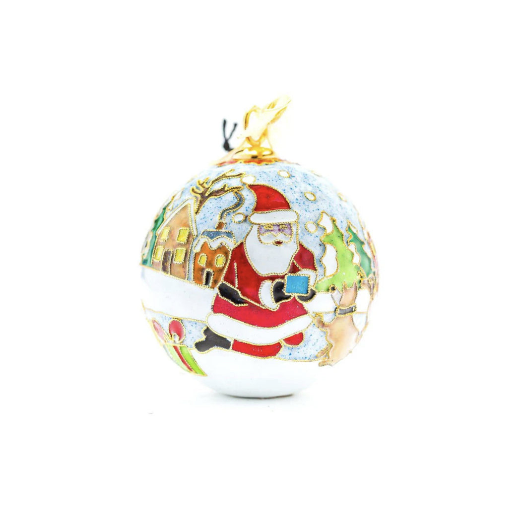 Santa Delights the Dogs Cloisonné Ornament