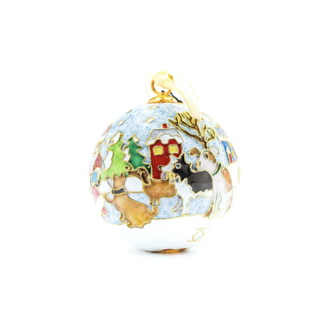 Santa Delights the Dogs Cloisonné Ornament