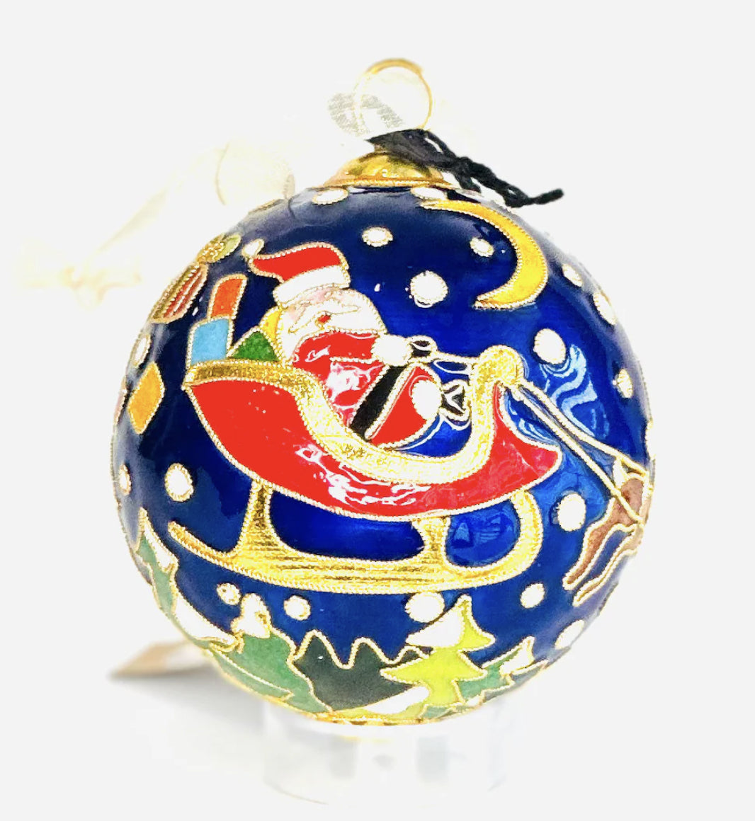 Santa in Sleigh on Christmas Eve Cloisonné Ornament