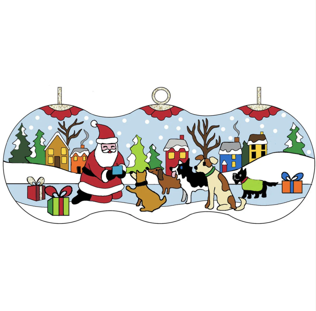 Santa Delights the Dogs Cloisonné Ornament