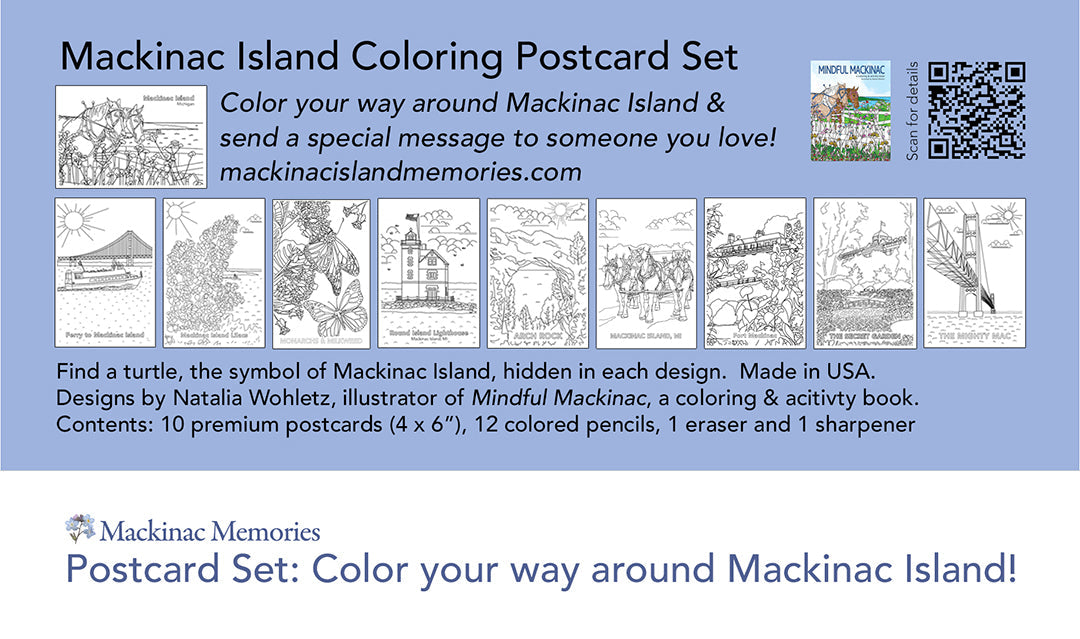 Mackinac Island coloring postcard set