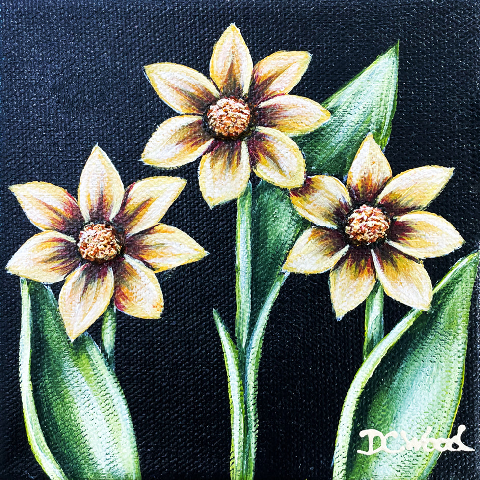 Daisy Baby Blooms contemporary floral paintings by Denise Cassidy Wood of Northville, Mich.