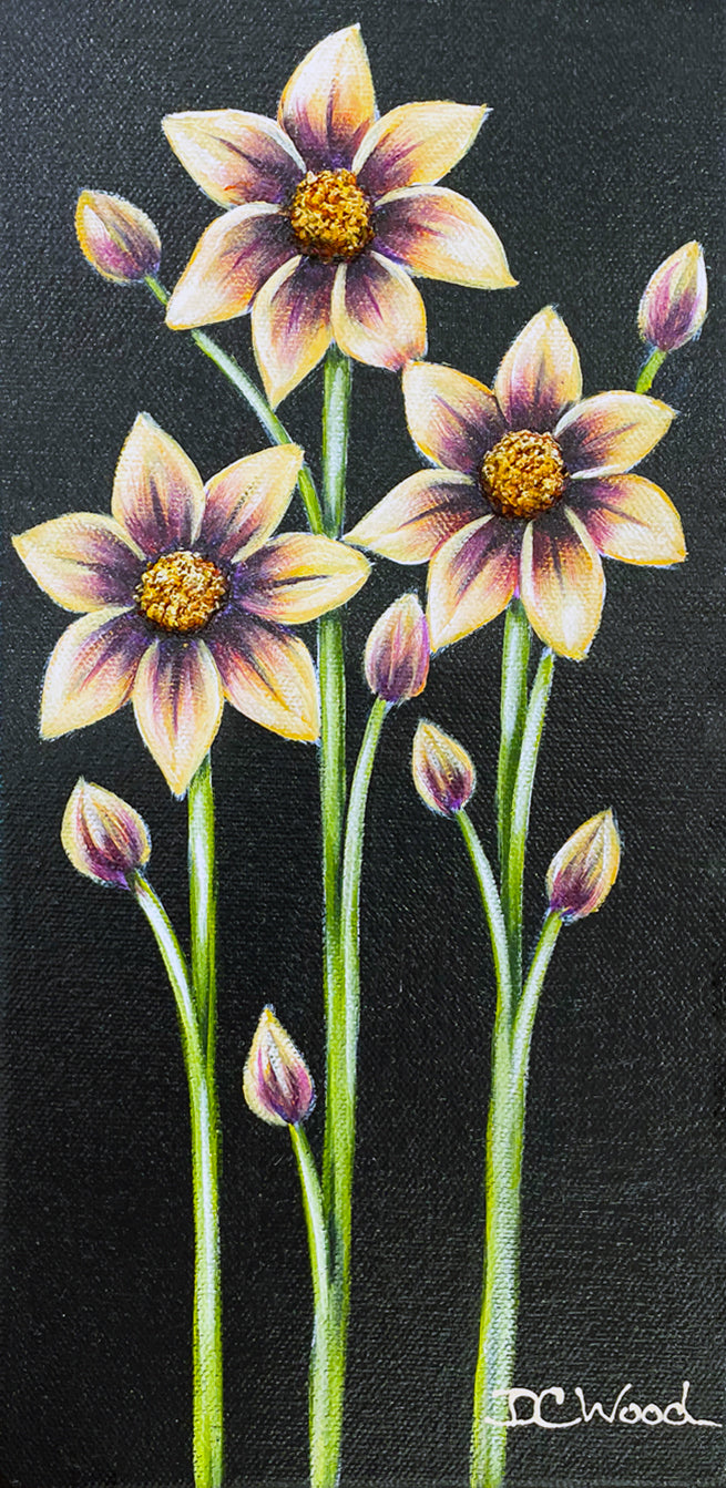 Yellow "Petite Blooms" contemporary floral paintings by Denise Cassidy Wood of Northville, Mich.