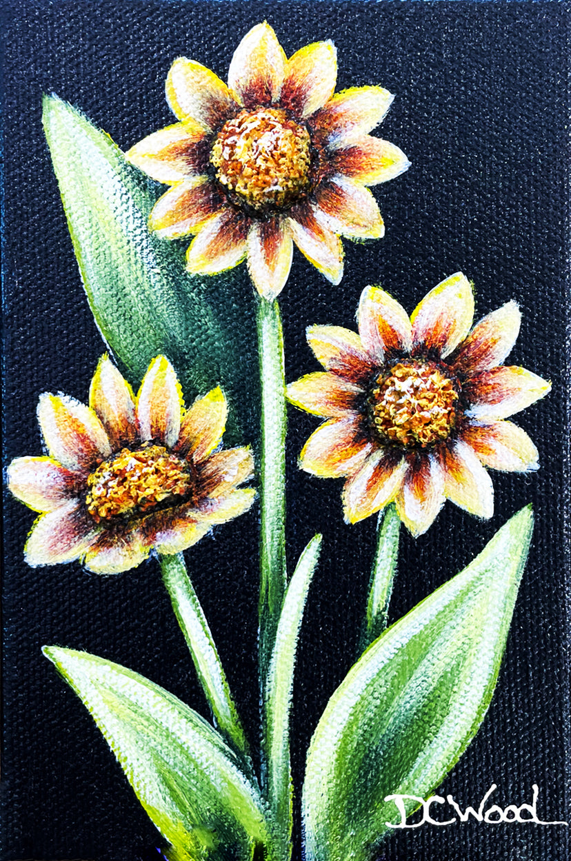 Daisy Baby Blooms contemporary floral paintings by Denise Cassidy Wood of Northville, Mich.