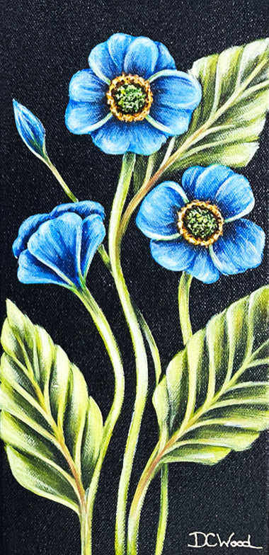 Blue "Petite Blooms" contemporary floral paintings by Denise Cassidy Wood of Northville, Mich.