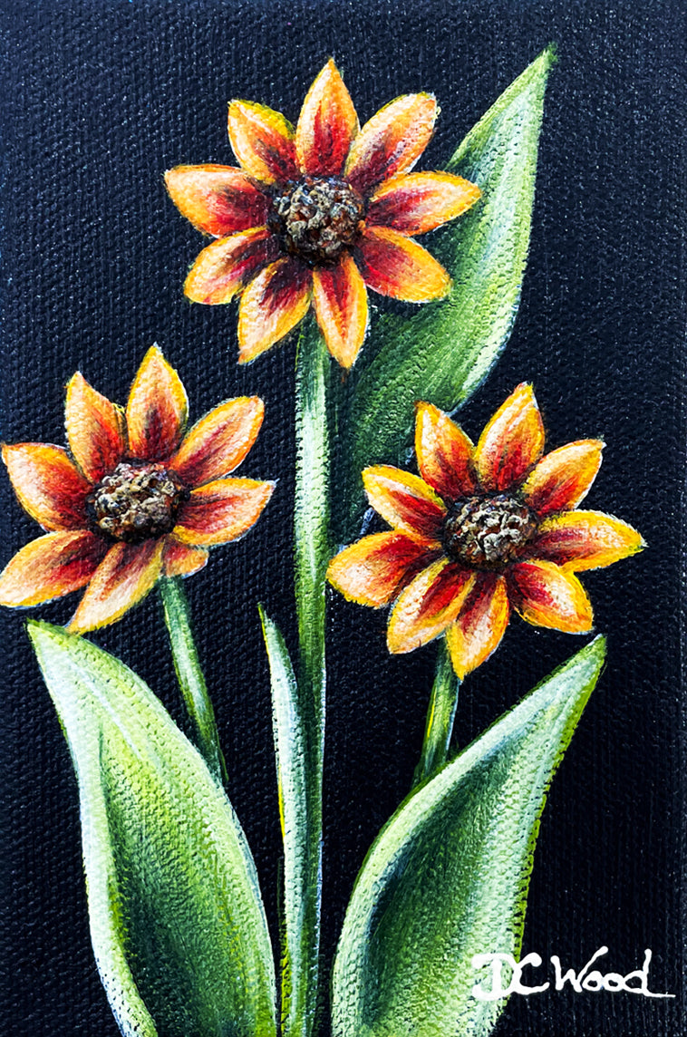 Daisy Baby Blooms contemporary floral paintings by Denise Cassidy Wood of Northville, Mich.