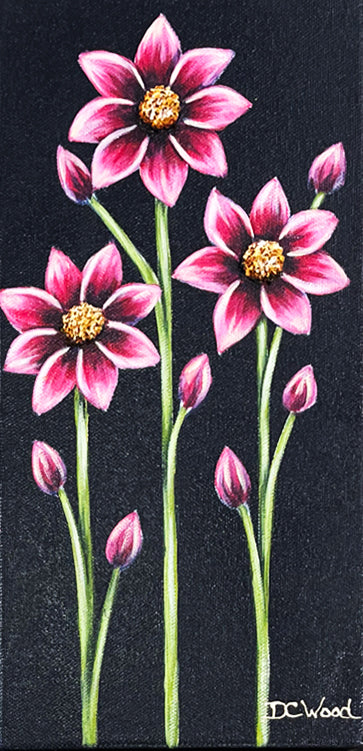 Pink "Petite Blooms" contemporary floral paintings by Denise Cassidy Wood of Northville, Mich.