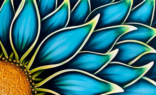 Aqua contemporary floral painting by Denise Cassidy Wood of Northville, Mich.