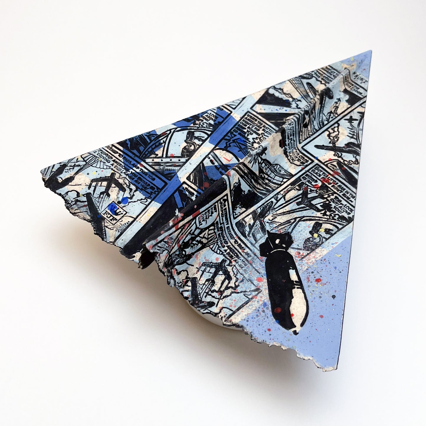 Clay "Paper" Airplane titled Bombs Away - Sculpture by Frank James Fisher.