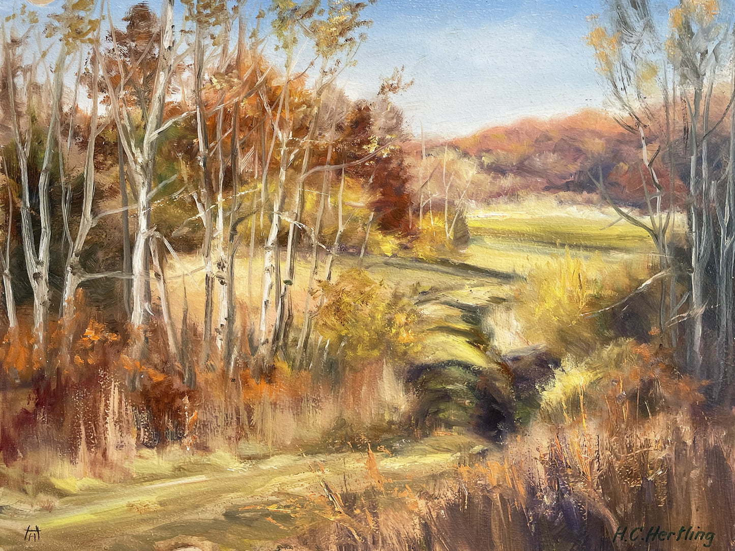 Fall Color Path. This original artwork is part of Heiner Hertling's plein air oil painting series.